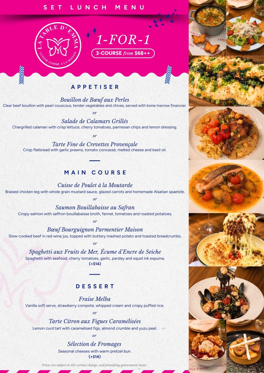 1 for 1 set lunch menu, August to October