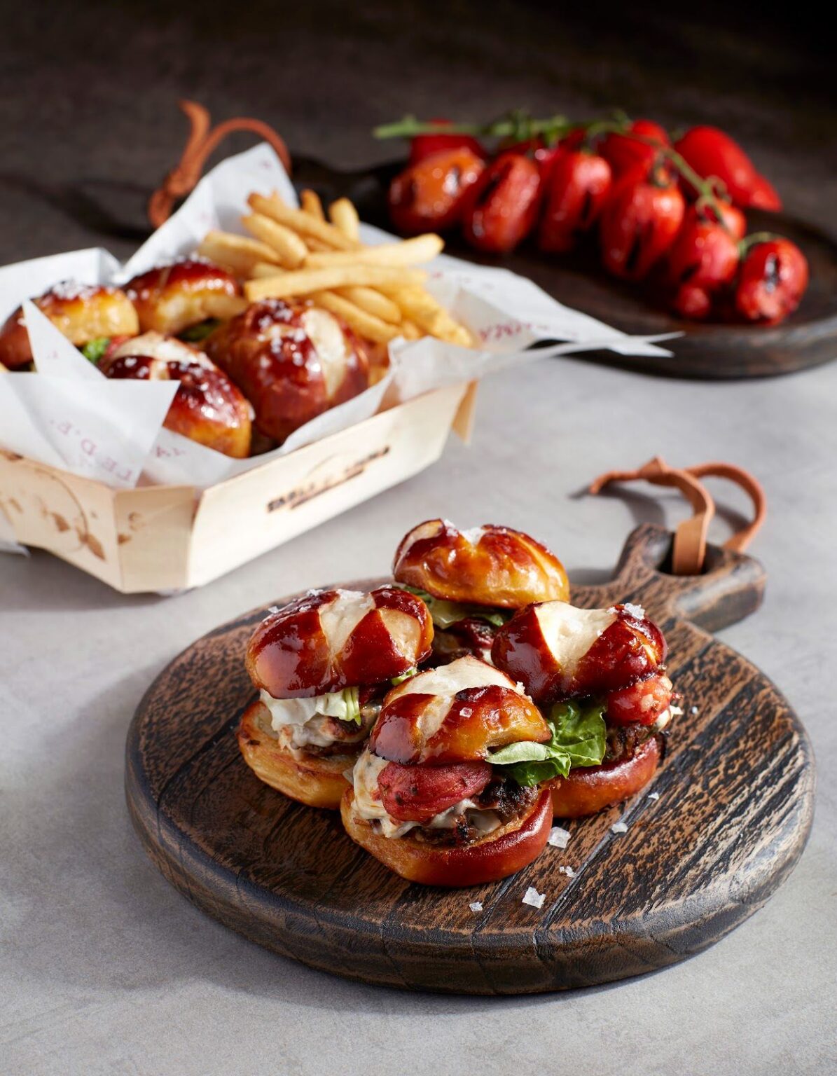 Salmon pretzel bistro sliders